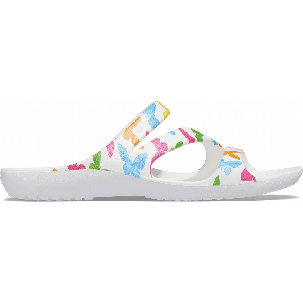 White / Multi Women's Crocs Women's Kadee II Graphic Sandal Slides | NZ 0599QMAZ
